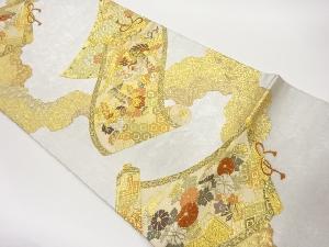 巻物に鳳凰・草花・道長取り模様織出し袋帯